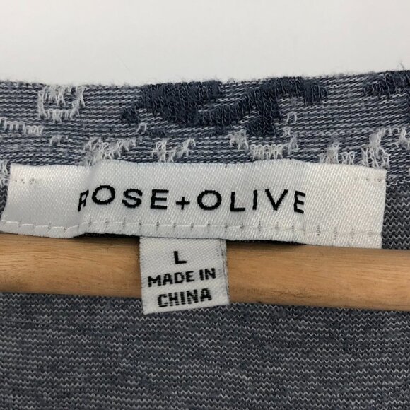 Rose & Olive Blue and White V-neck Abtract print  T-Shirt Lattice Detailing LG - Picture 4 of 14